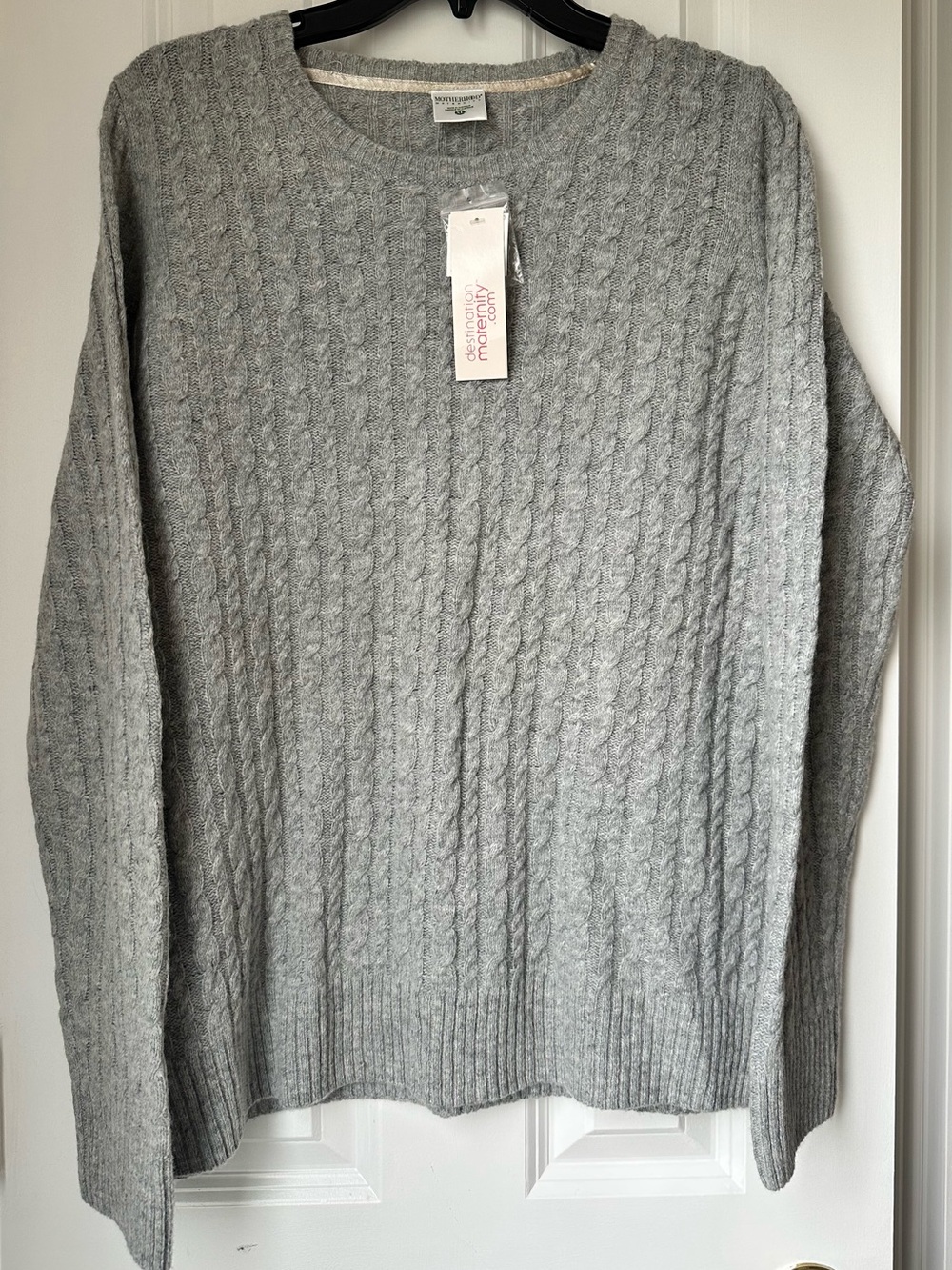 NWT Motherhood Maternity Gray Cable-Knit Crewneck Sweater